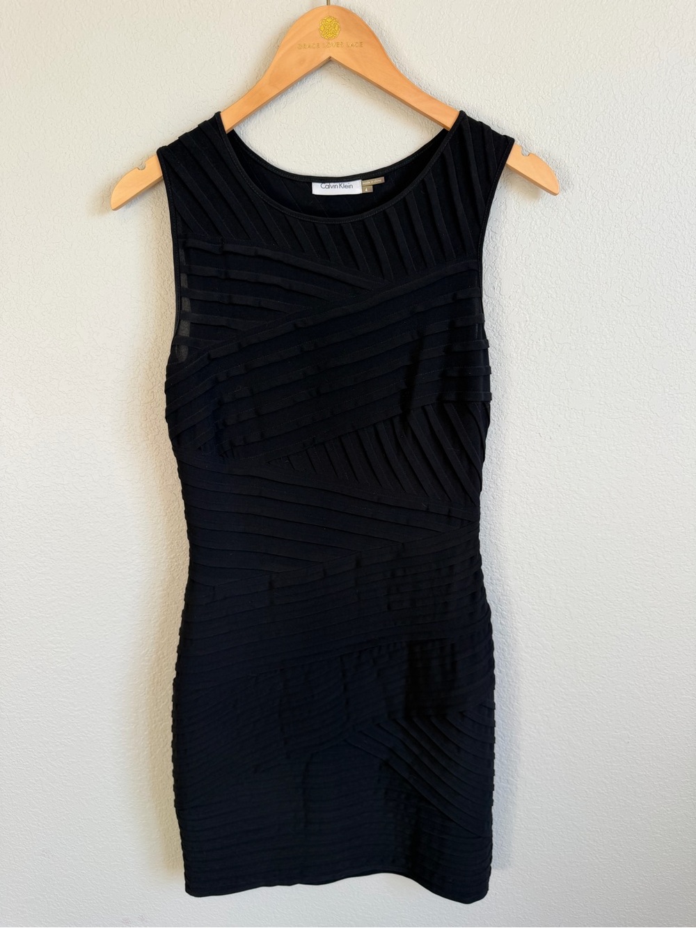 Calvin Klein Black Sleeveless Textured Sheath Dress